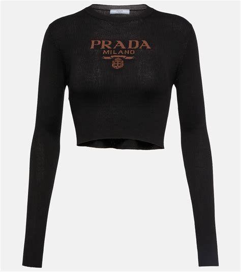 prada crop top black|prada nylon off shoulder top.